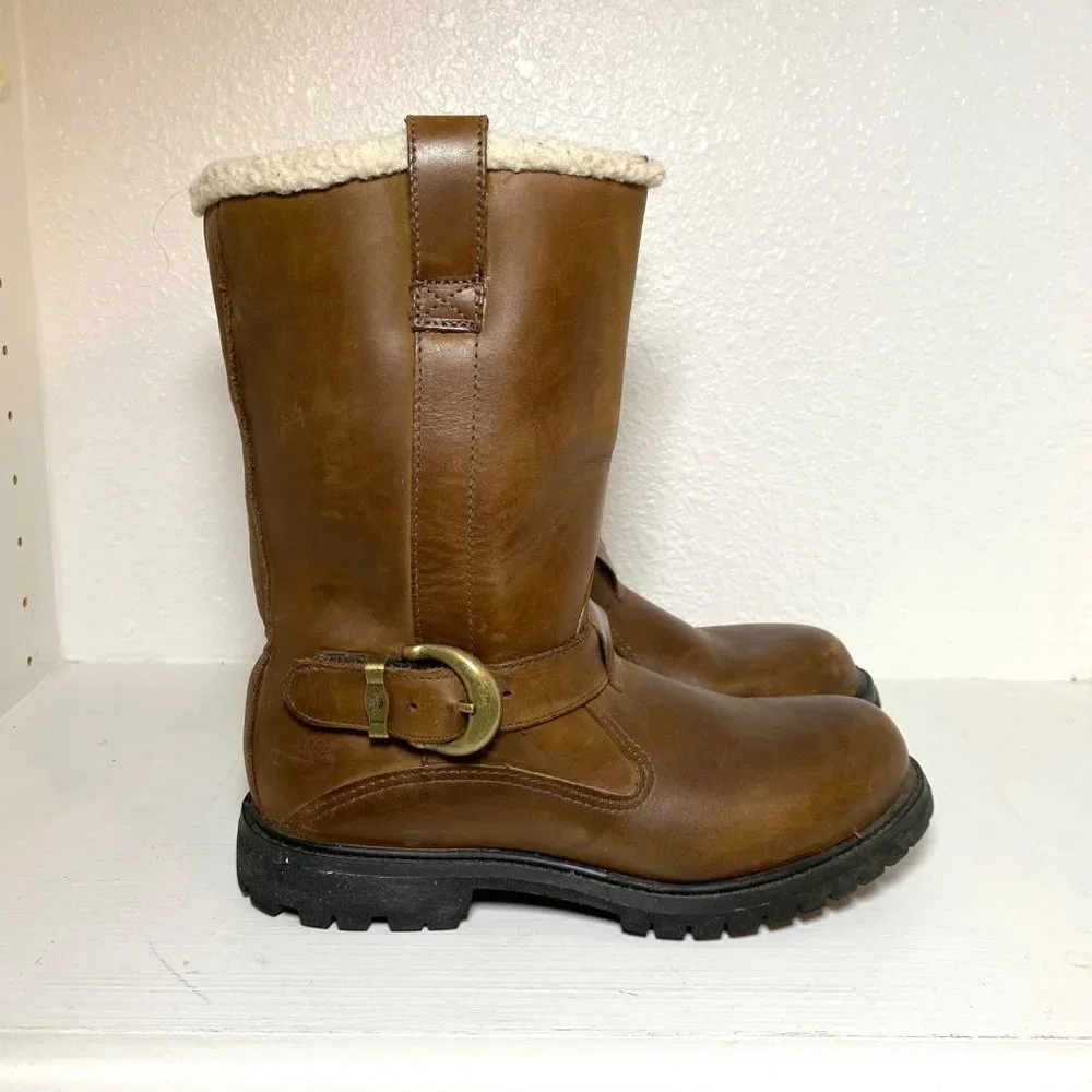 Timberland Nellie Fur Lined Leather Buckle Pull On Waterproof Boots Brown 7 - Picture 2 of 8